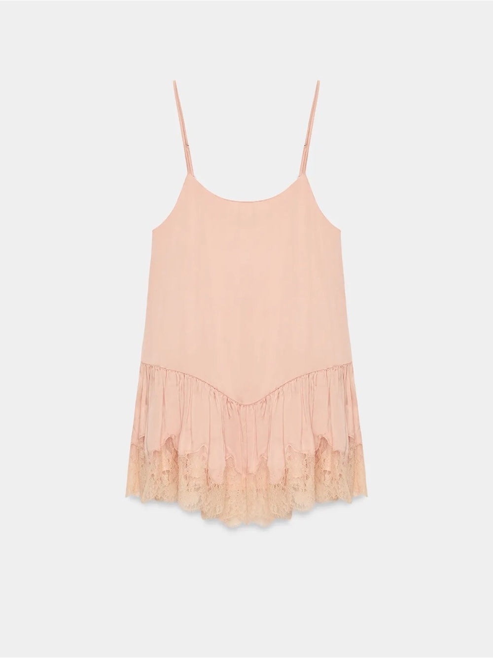 Zara Blush Pink Lace-Trim Mini Slip Dress